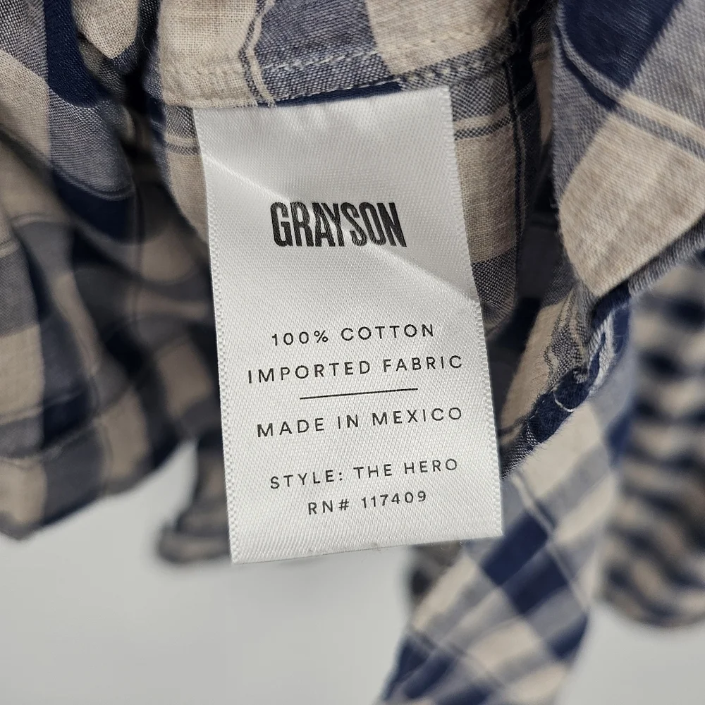 Grayson Hero Button-Up Shirt Size 5 XL • Navy Plaid Cotton Poplin Top